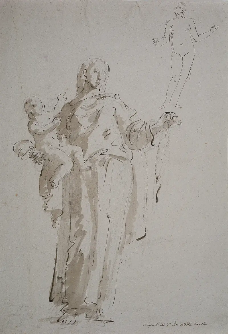 Madonnan med rosenkransen och kvinnlig akt av Giovanni Battista Tiepolo