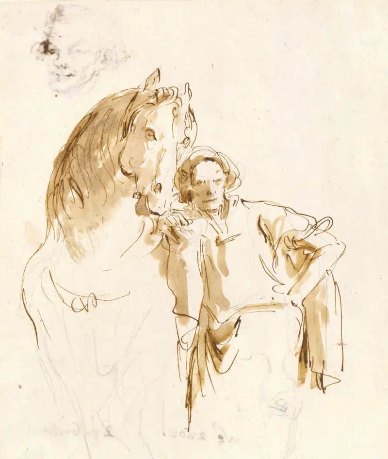 Man Leaning against a Horse av Giovanni Battista Tiepolo