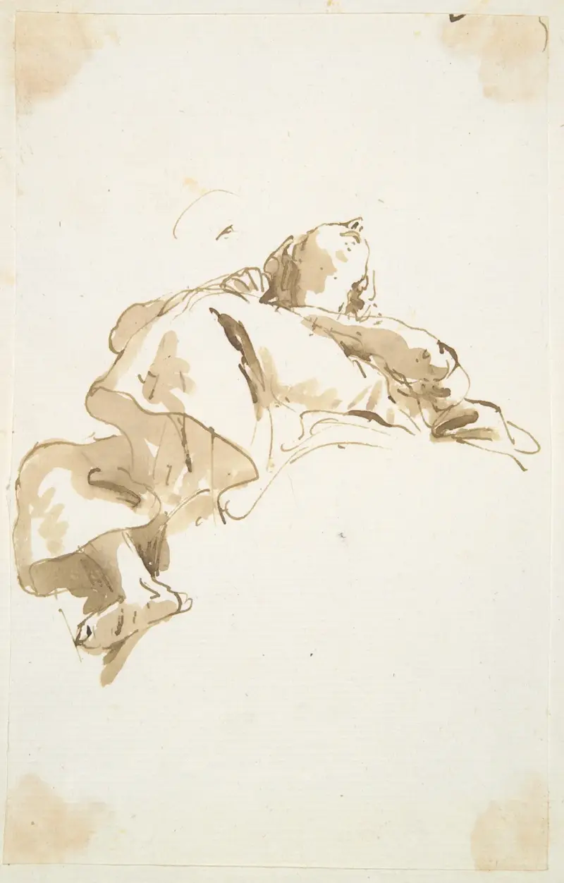 Liggande kvinnofigur sedd underifrån av Giovanni Battista Tiepolo