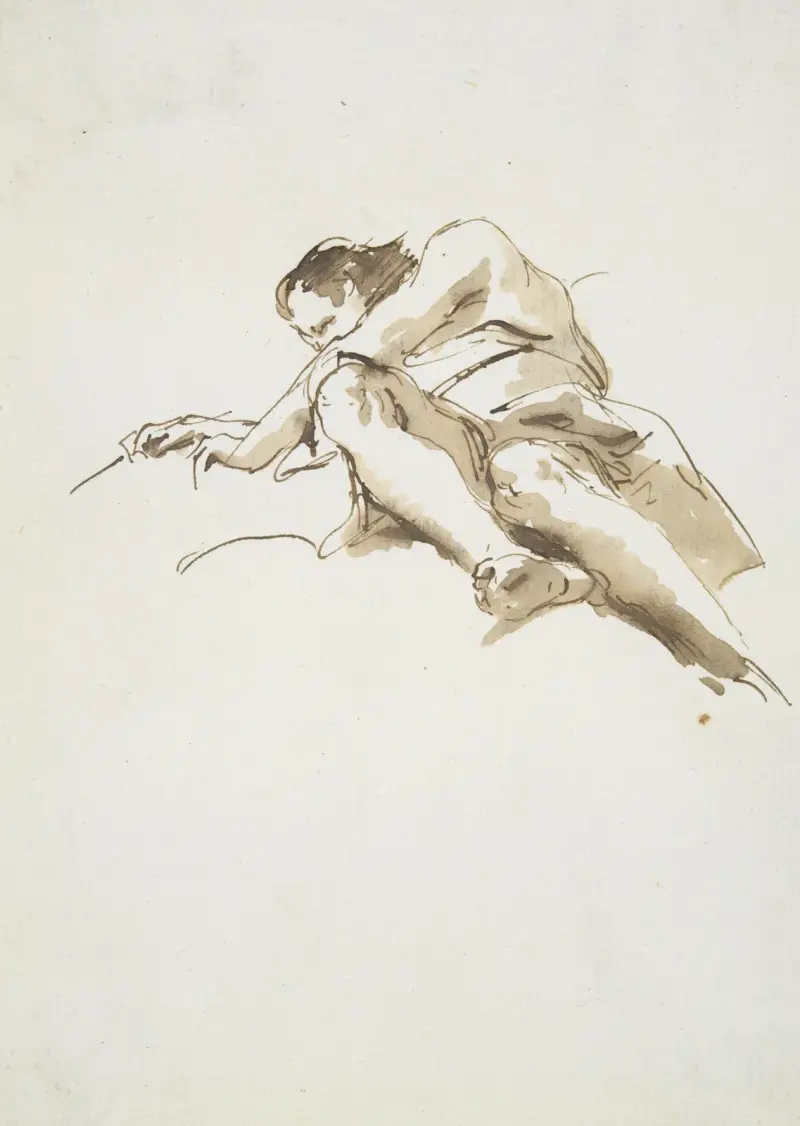 Liggande manlig figur sedd underifrån av Giovanni Battista Tiepolo