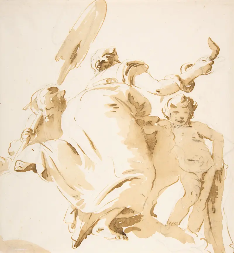 Flodgud med åra, kvinna med orm och stående naken pojke av Giovanni Battista Tiepolo