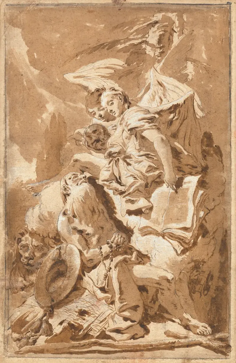 Der heilige Hieronymus in der Wüste, den Engeln lauschend von Giovanni Battista Tiepolo