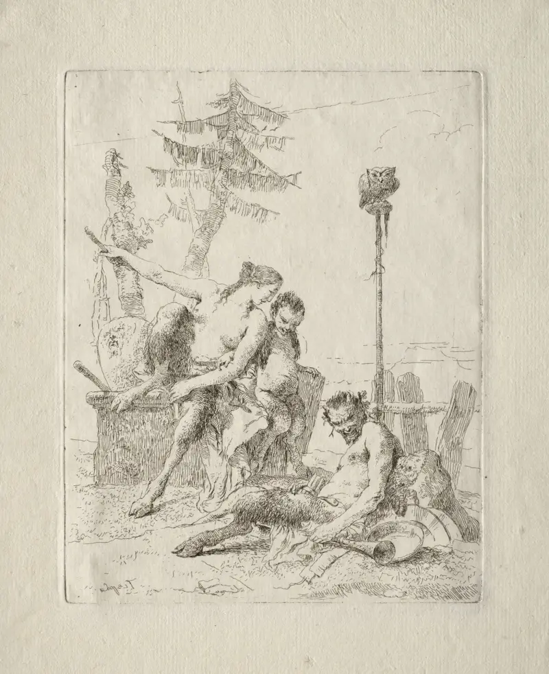 Scherzi di Fantasia: Der fröhliche Satyr und seine Familie von Giovanni Battista Tiepolo