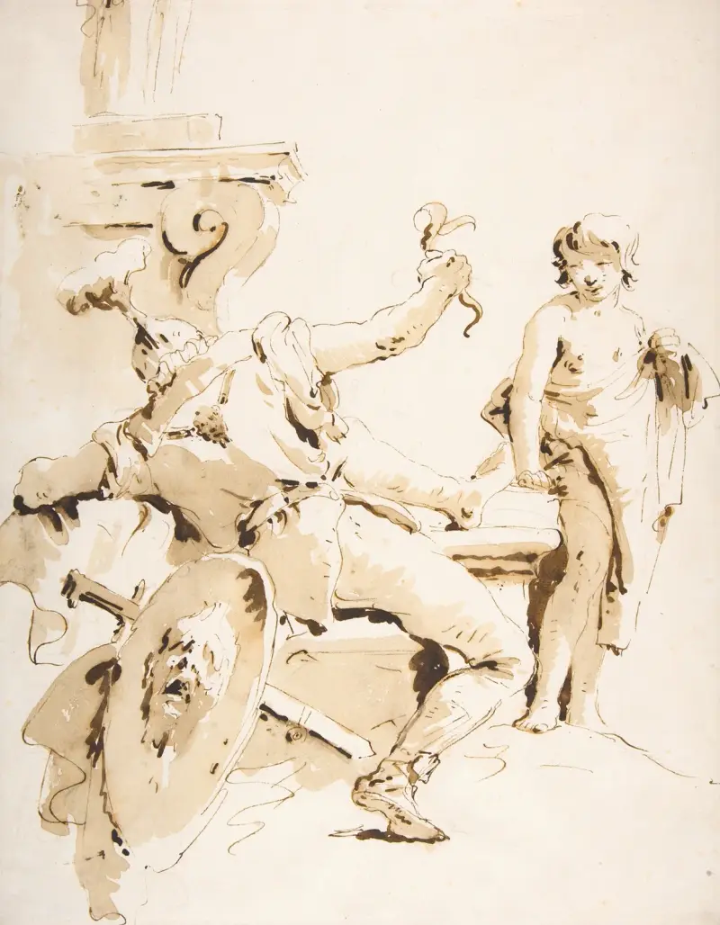 Scherzo di Fantasia; sitzender Krieger mit einer Schlange und stehender Jüngling von Giovanni Battista Tiepolo