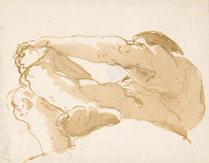 Sittande man vänd åt vänster sedd underifrån av Giovanni Battista Tiepolo