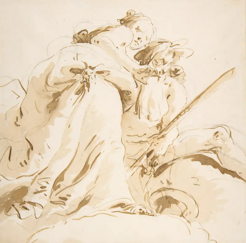 Sittande flodgud och stående kvinnlig tjänare av Giovanni Battista Tiepolo