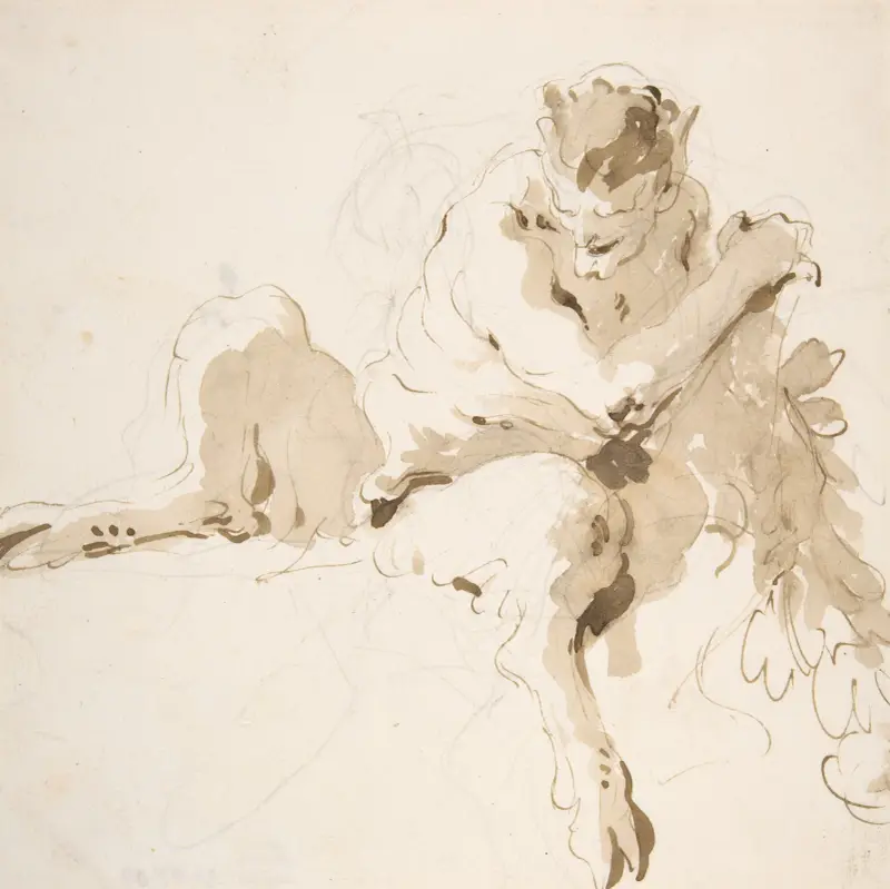 Sittande satyr med girland av Giovanni Battista Tiepolo
