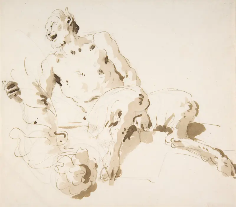Sittande satyr med girland av Giovanni Battista Tiepolo