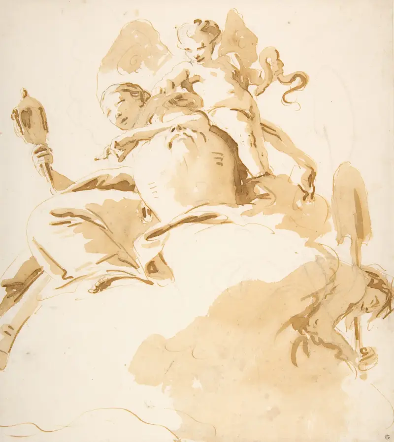 Sitzende Frau mit geflügeltem Putto von Giovanni Battista Tiepolo