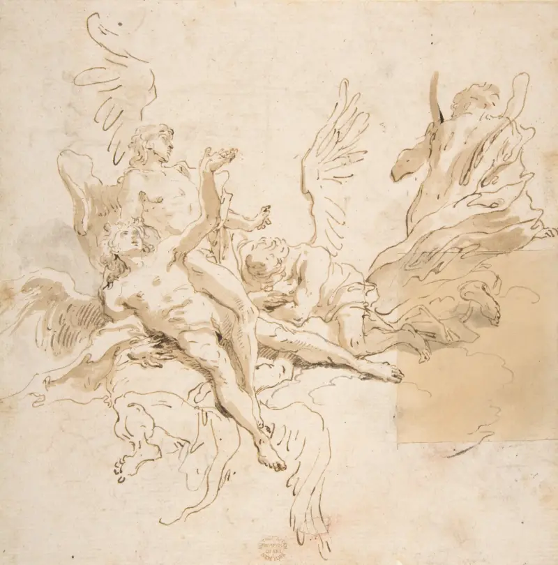 Studieblad med fem änglar av Giovanni Battista Tiepolo