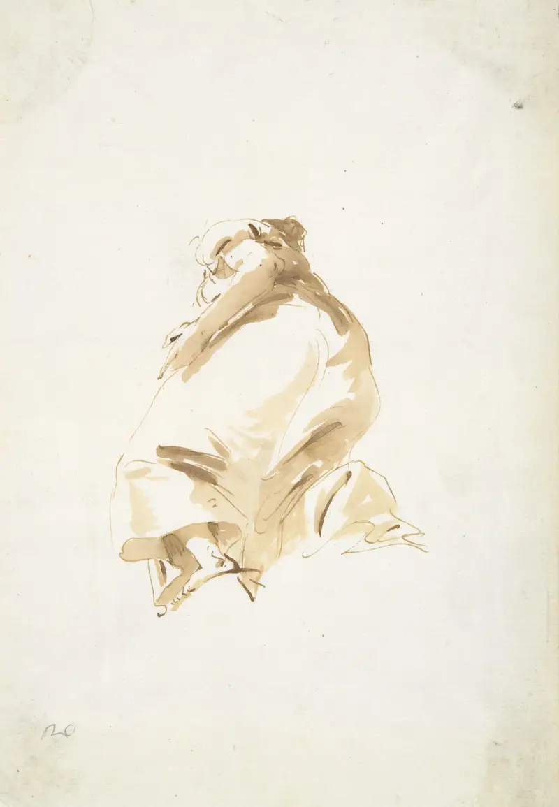 Stående kvinnofigur sedd bakifrån och underifrån av Giovanni Battista Tiepolo