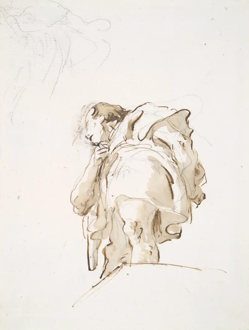 Stående mansfigur sedd snett underifrån av Giovanni Battista Tiepolo