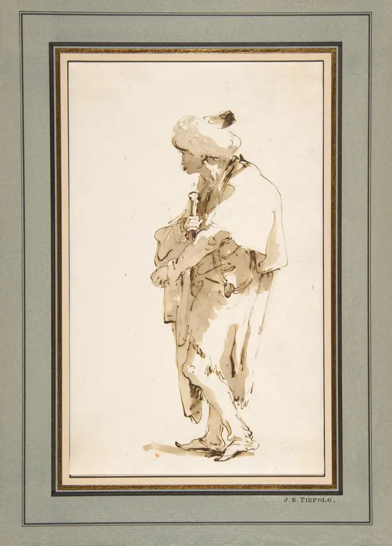 Stående man i turban, hållande ett svärd av Giovanni Battista Tiepolo