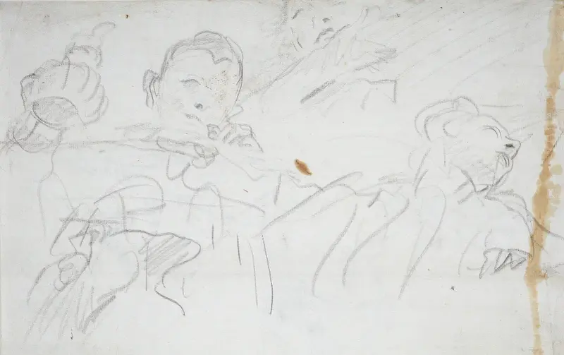 Studieblad; tre figurer och en arm av Giovanni Battista Tiepolo