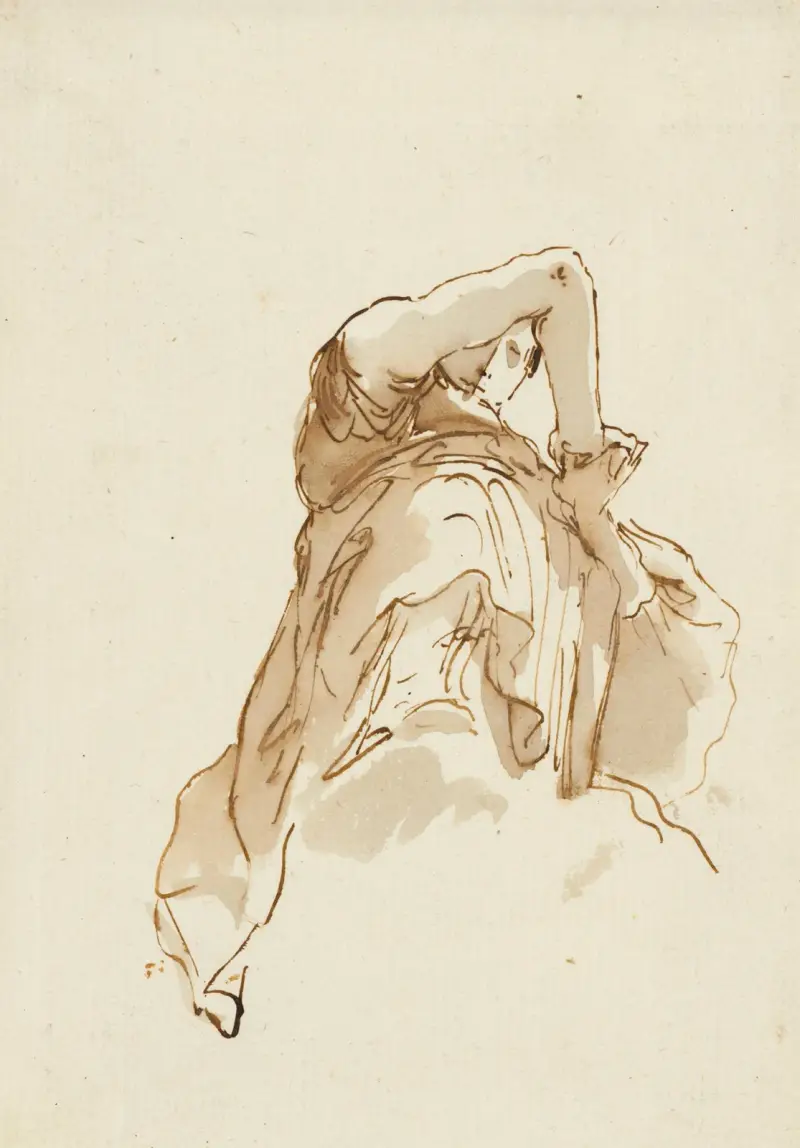 Studie av en kvinna som knäpper händerna, sedd underifrån av Giovanni Battista Tiepolo