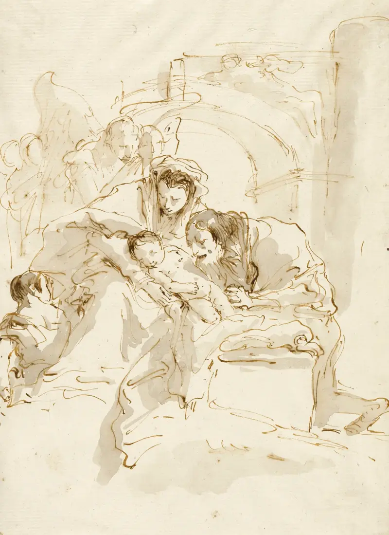 Den heliga familjen med änglar framför en båge av Giovanni Battista Tiepolo