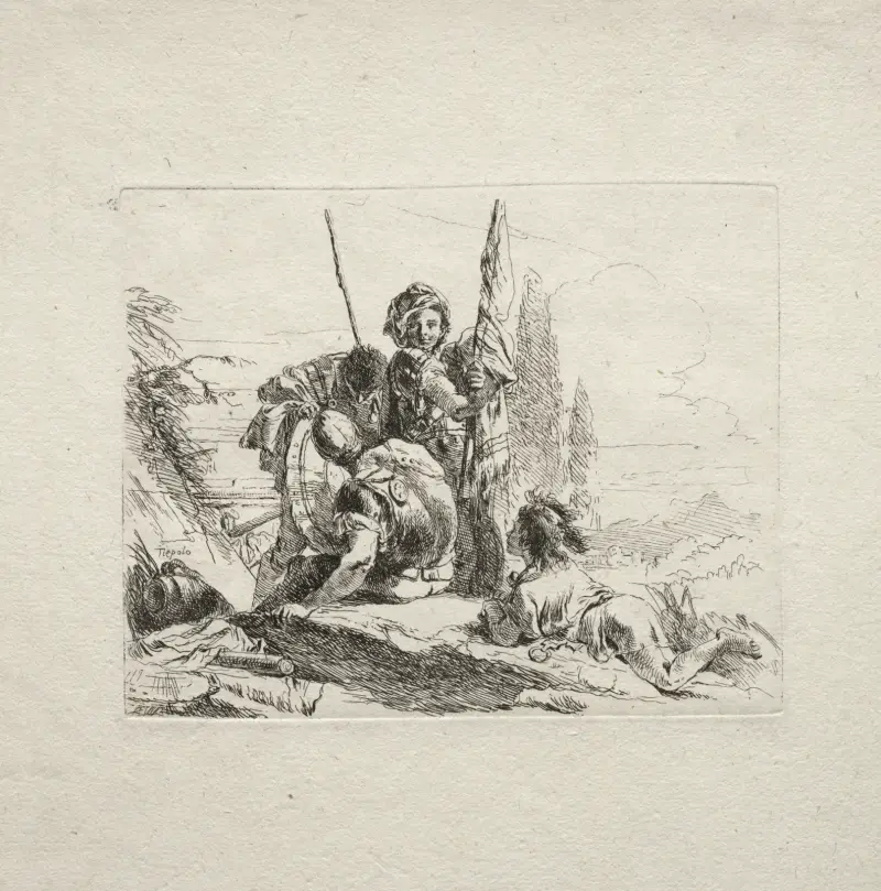De tre soldaterna och pojken av Giovanni Battista Tiepolo
