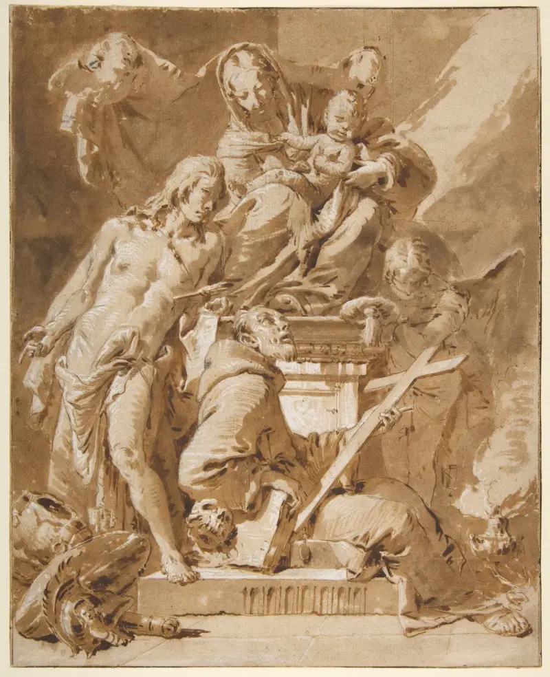 Madonnan och barnet på tronen med den helige Sebastian och en franciskanhelgon av Giovanni Battista Tiepolo