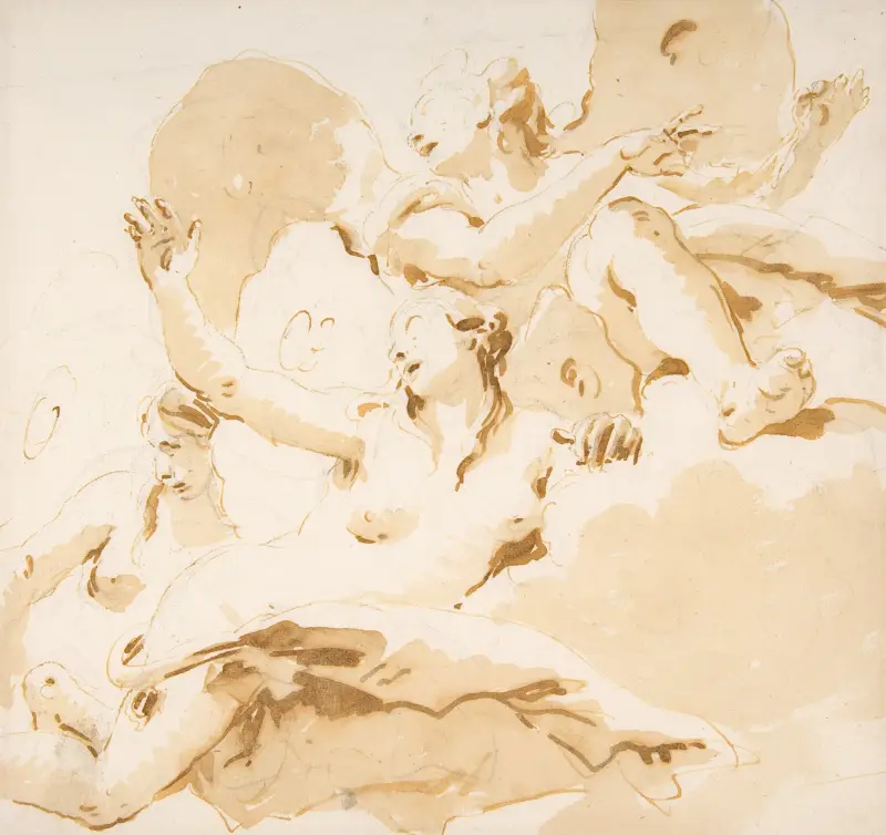 Tre bevingade kvinnofigurer av Giovanni Battista Tiepolo