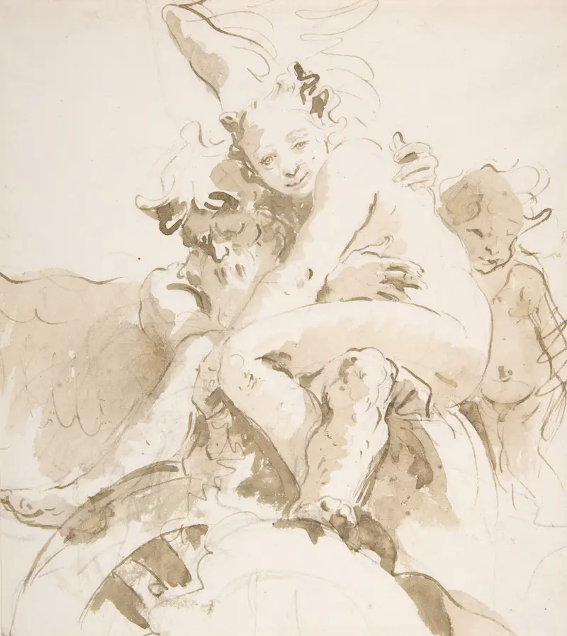 Die Zeit hält eine nackte Frau, rechts ein Putto von Giovanni Battista Tiepolo