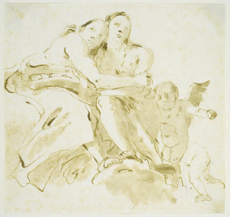 Två kvinnofigurer och två putti på moln av Giovanni Battista Tiepolo