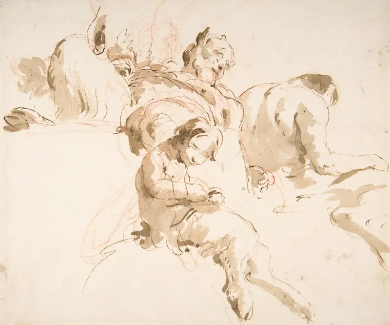 Två sittande satyrer och en satyrbarn av Giovanni Battista Tiepolo