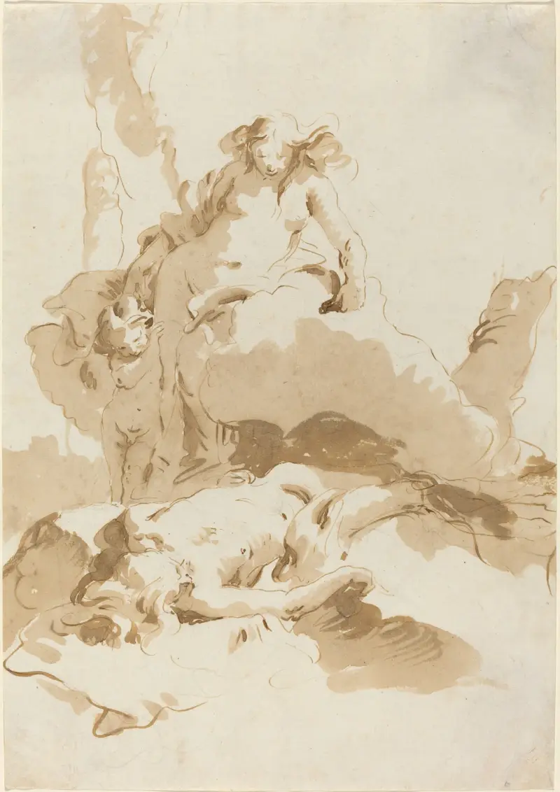 Venus och Cupid upptäcker Adonis kropp av Giovanni Battista Tiepolo