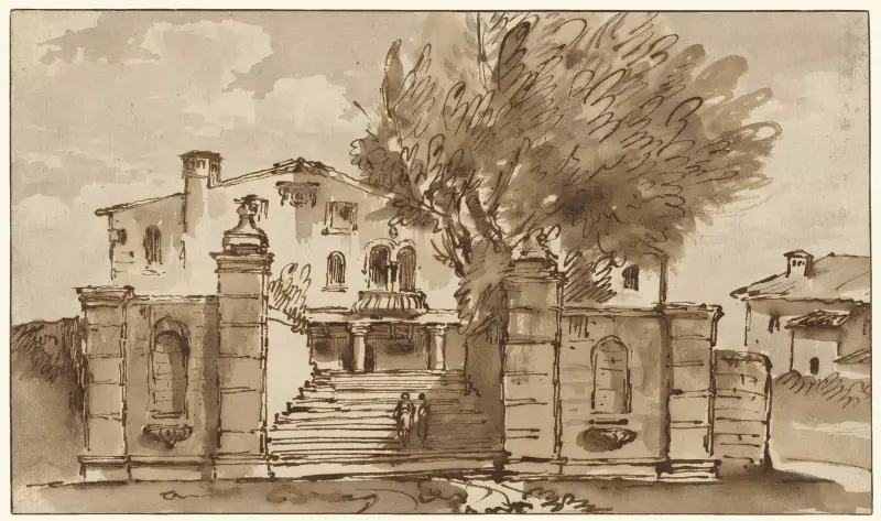 Vy av en villa av Giovanni Battista Tiepolo