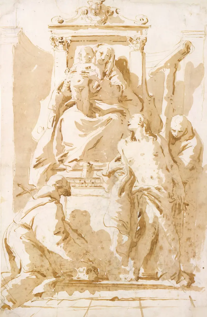 Jungfrun och barnet med Johannes av Korset, Sebastian och Petrus av Alcántara av Giovanni Battista Tiepolo