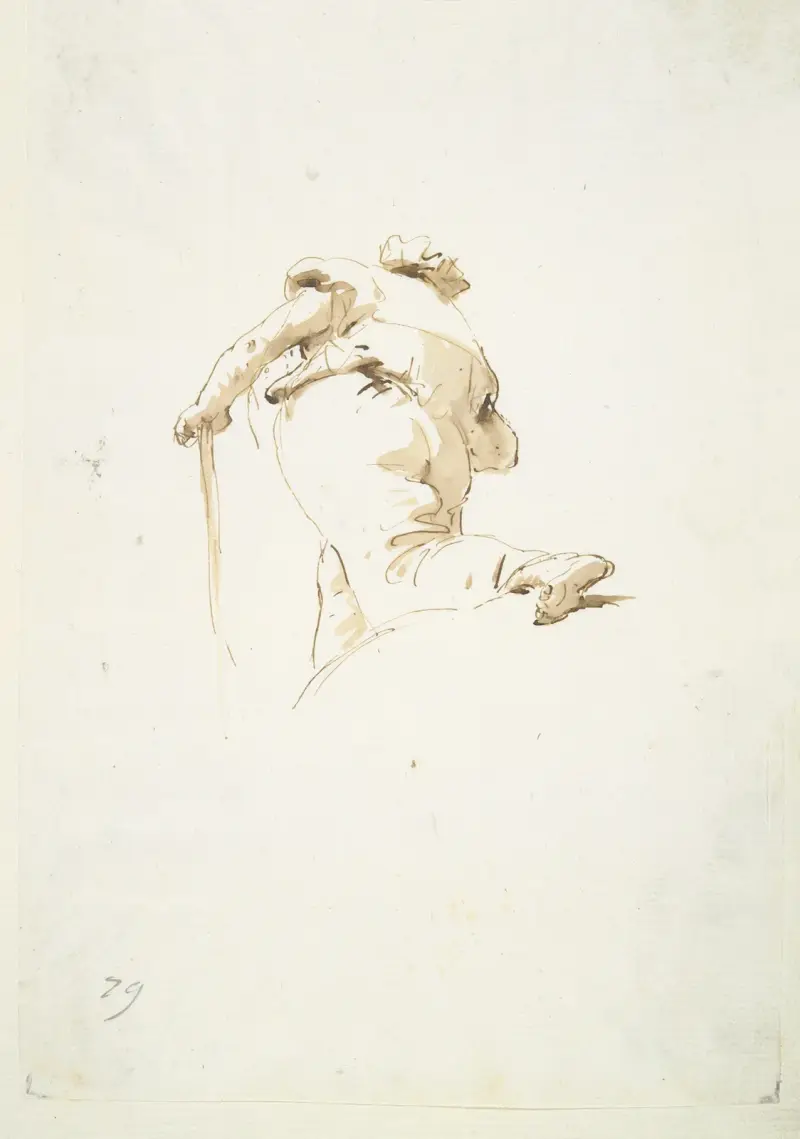 Gående mansfigur sedd snett underifrån av Giovanni Battista Tiepolo