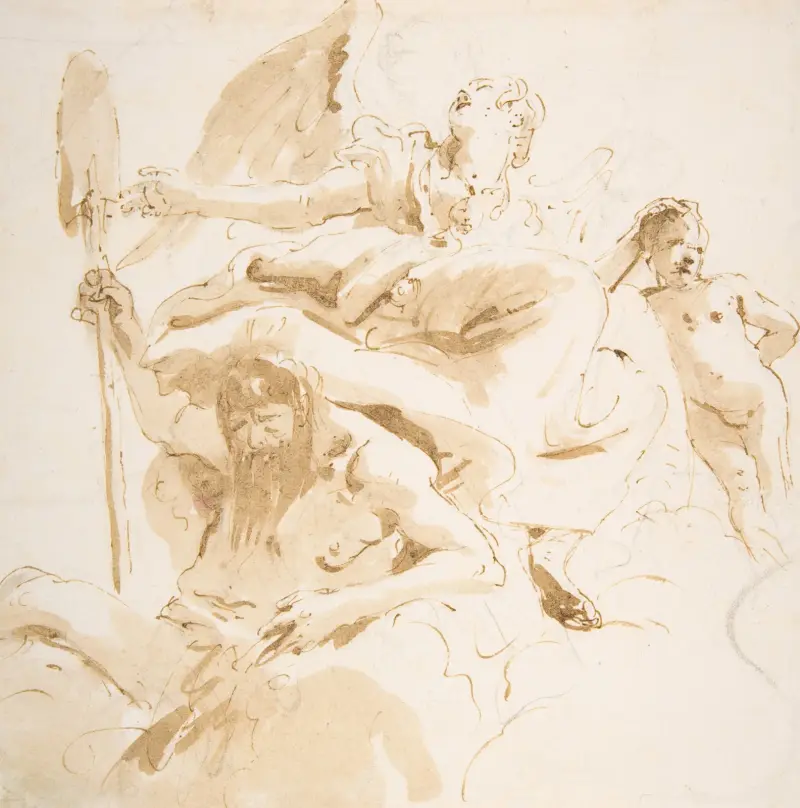 Bevingad kvinnofigur, flodgud och en naken pojke av Giovanni Battista Tiepolo