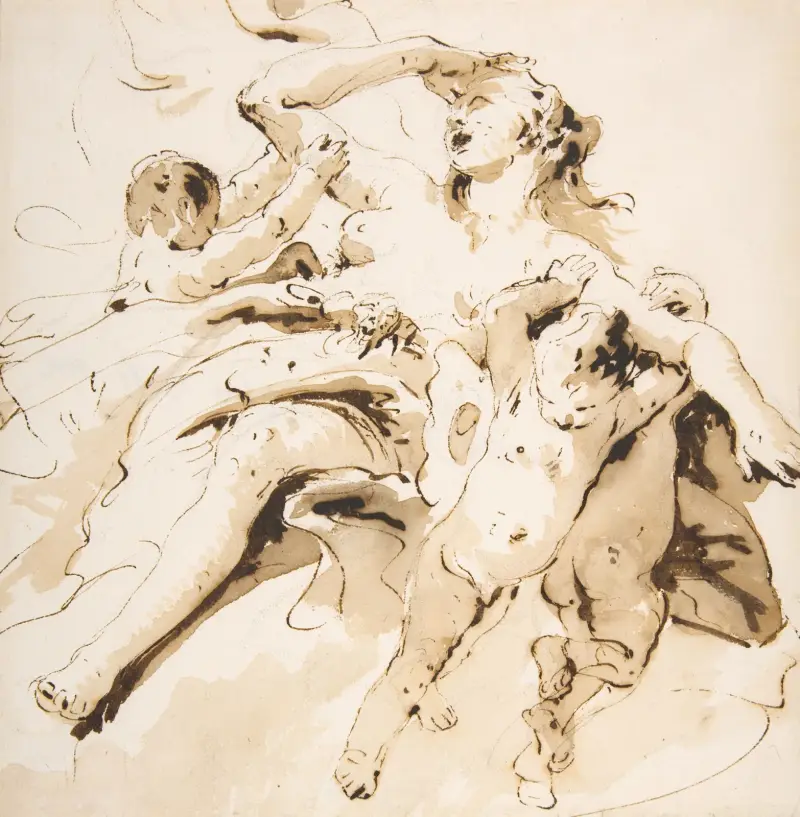 Kvinna buren av tre putti av Giovanni Battista Tiepolo