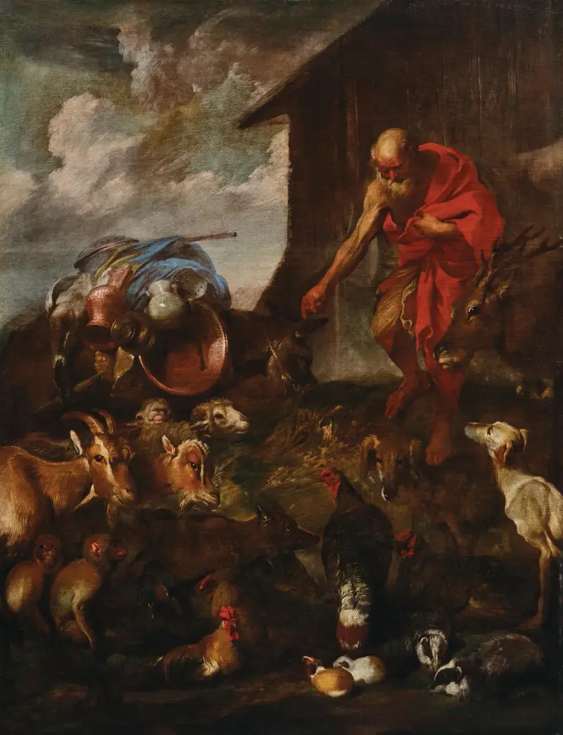 Tiere, die in die Arche Noah gehen von Giovanni Benedetto Castiglione
