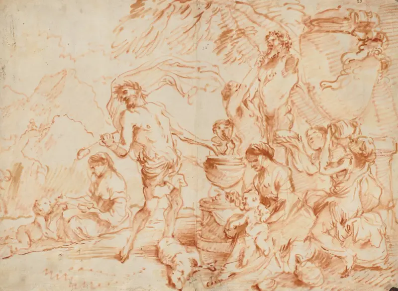 Backanal framför en herme av Giovanni Benedetto Castiglione