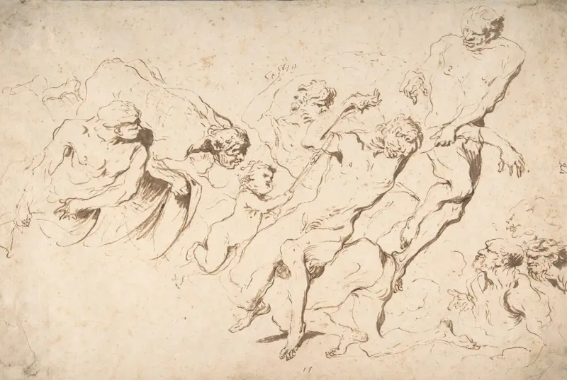 Five Nude Male Figures Punishing Another av Giovanni Benedetto Castiglione