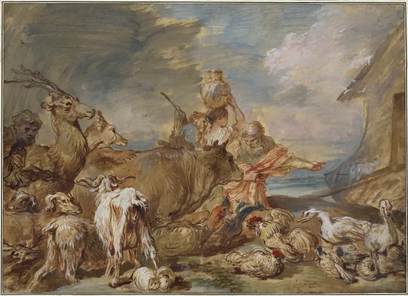 Noa leder djuren in i arken av Giovanni Benedetto Castiglione