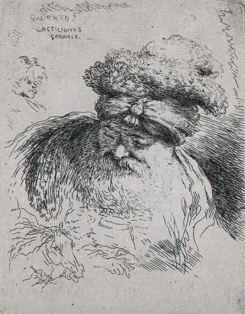 Gammal skäggig man med turban av Giovanni Benedetto Castiglione