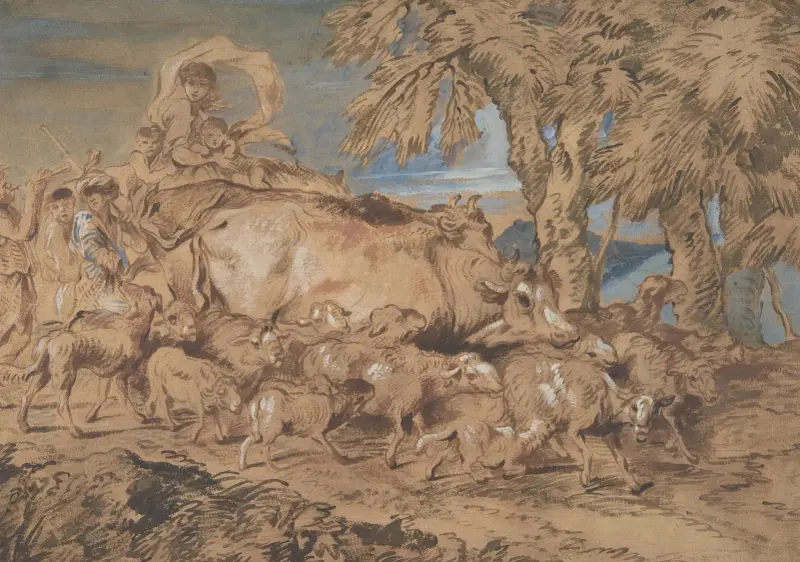 Scena pasterska; nomadzi z owcami i bydłem, Giovanni Benedetto Castiglione