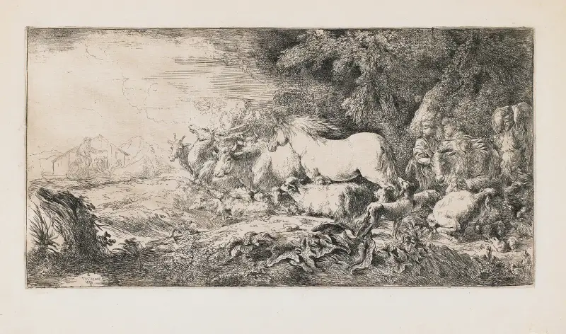 Djuren på väg mot arken av Giovanni Benedetto Castiglione