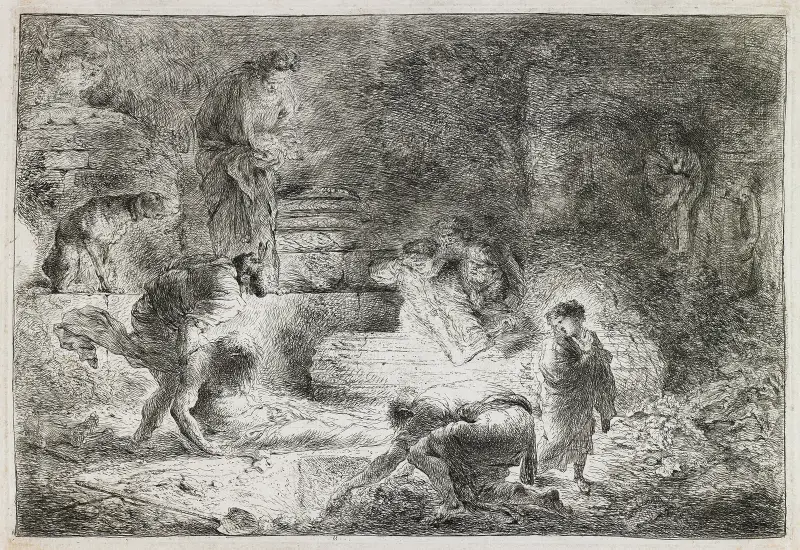 Tobit Burying the Dead, 1650 av Giovanni Benedetto Castiglione
