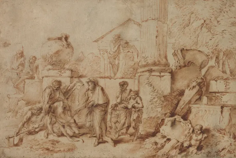 Tobit begraver de döda – nr 1 av Giovanni Benedetto Castiglione