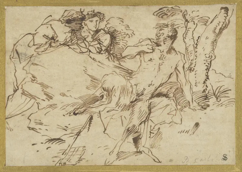 Två nymfer och en satyr av Giovanni Benedetto Castiglione