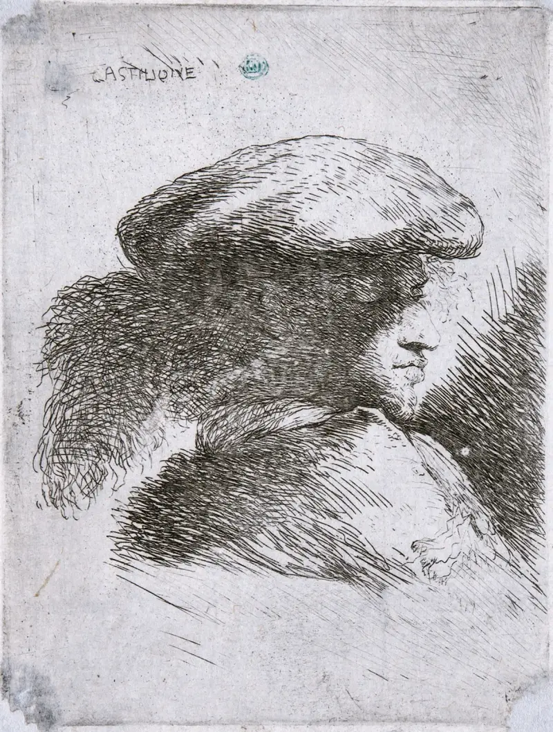 Ung man i profil mot höger av Giovanni Benedetto Castiglione