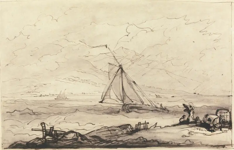 En stormby utanför en bergig kust av Benjamin West