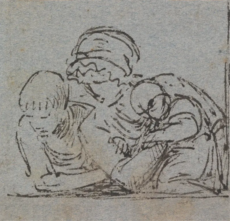 Mor och barn med ung pojke lutad mot fönsterbrädan av Benjamin West