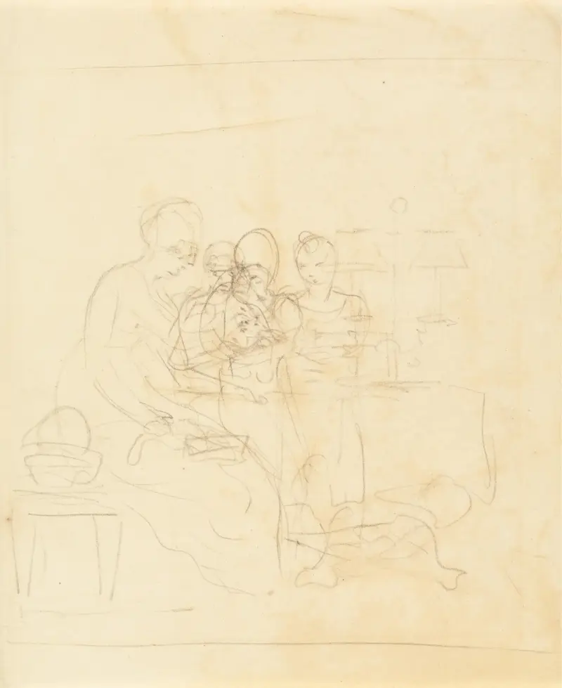 Skiss till familjegrupp av Benjamin West