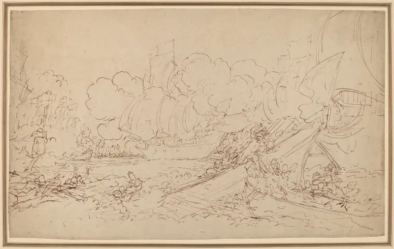 Studie till slaget vid La Hogue (recto) av Benjamin West