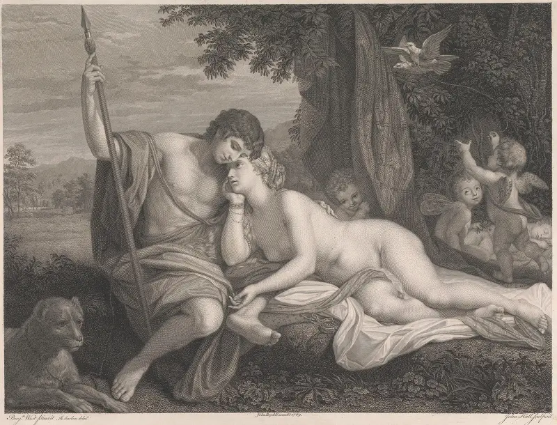 Venus berättar för Adonis om Hippomenes och Atalanta av Benjamin West