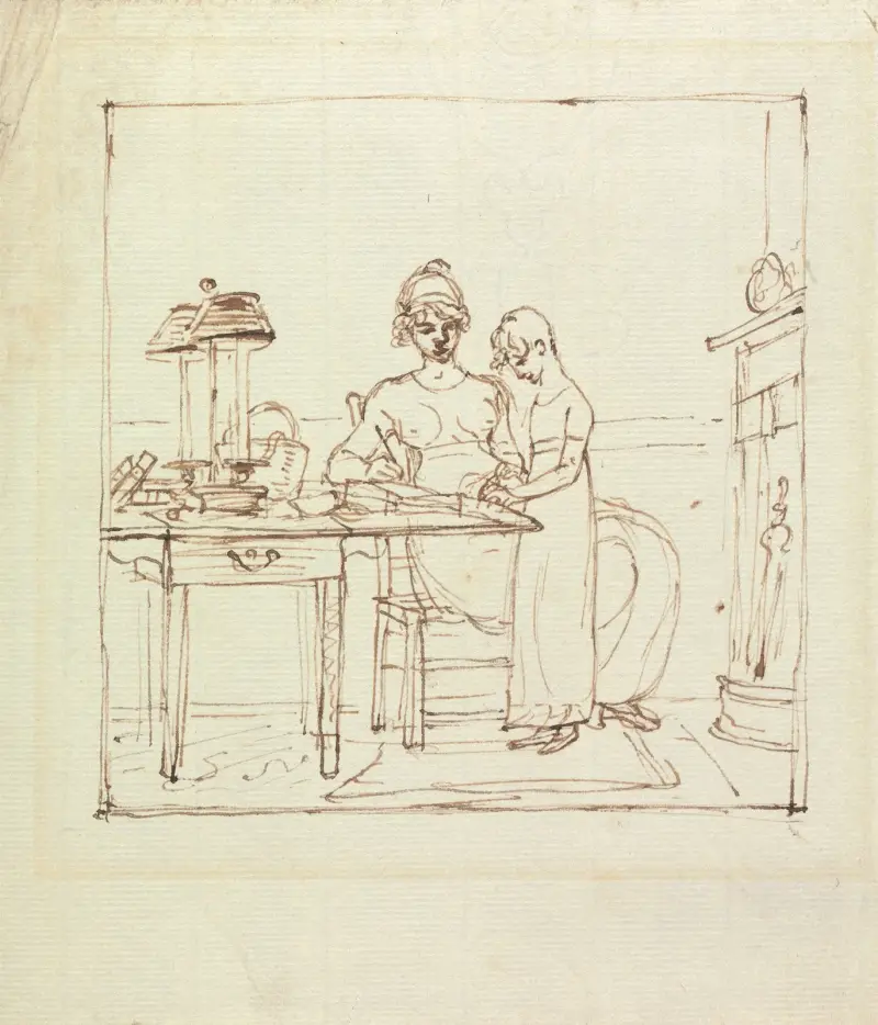 Kvinna och flicka vid ett skrivbord av Benjamin West