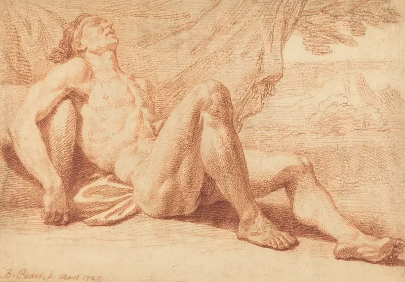 A Reclining Male Nude av Bernard Picart